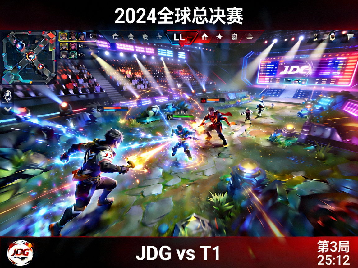 LOL赛事新闻配图 - 选手在舞台上激烈团战的游戏画面截图